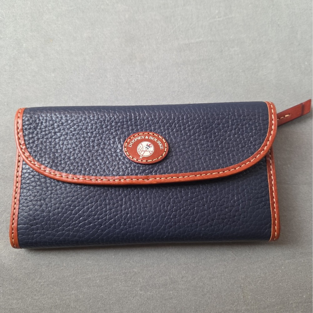 Dooney & Bourke Yankees Wallet Navy Blue Pebble Grain Leather